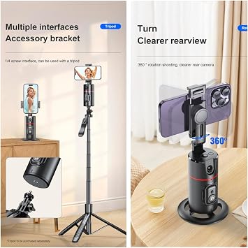 Auto Face Tracking Tripod Remote Control Smart Tracking Phone Holder 360° Rotating Face Body Cell Phone Camera Mount Gesture Control with Tripod Stand for Live Streaming Video, Chat Facetime, Meeting