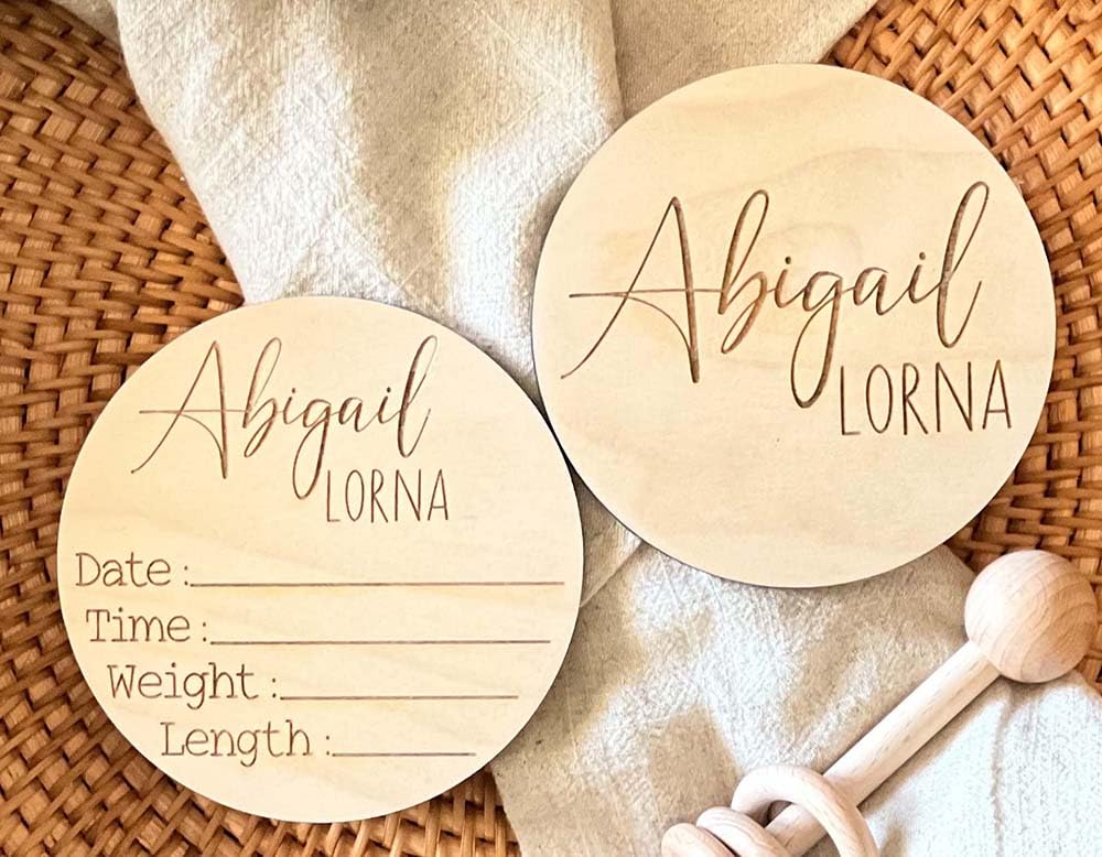Personalized Newborn Name Announcement Sign for Hospital - Single/Double Sided - Wood Birth Announcement Sign - Name Baby Announcement Sign Customized Gender Neutral (Double Sided)