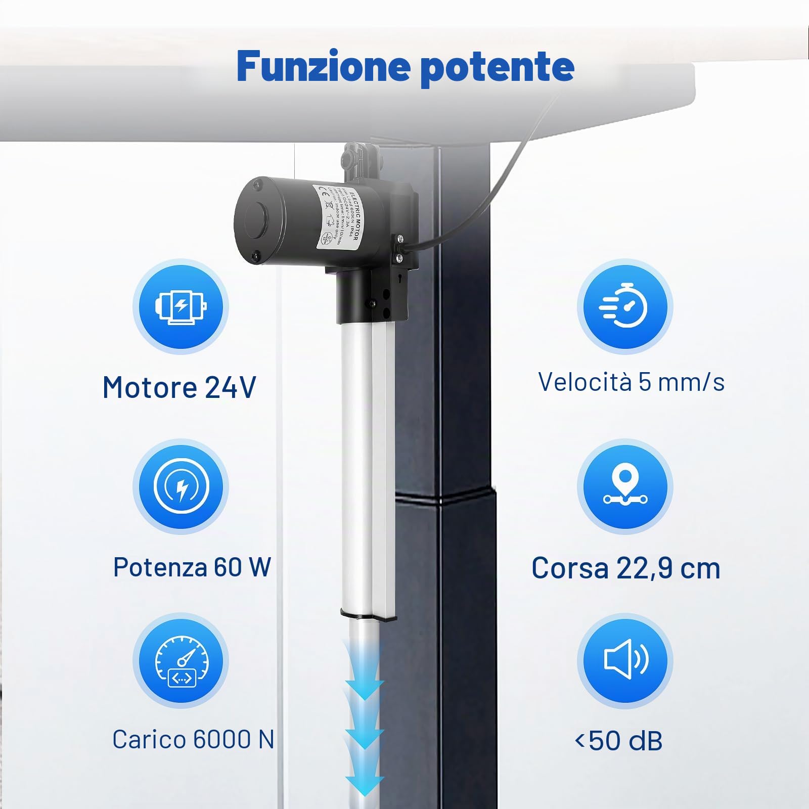 Attuatore lineare 6000N Attuatore lineare DC 24V Motore 230mm Attuatore elettrico reclinabile Motore 38-61cm Max. pressione/trazione 600KG