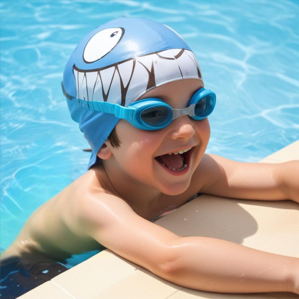Cuffia Piscina Bambino e Bambina Cuffia Nuoto in Silicone di alta qualità Resistente agli strappi, Cuffia Piscina Simpatica a Forma di Squalo Adatta anche per Adulti