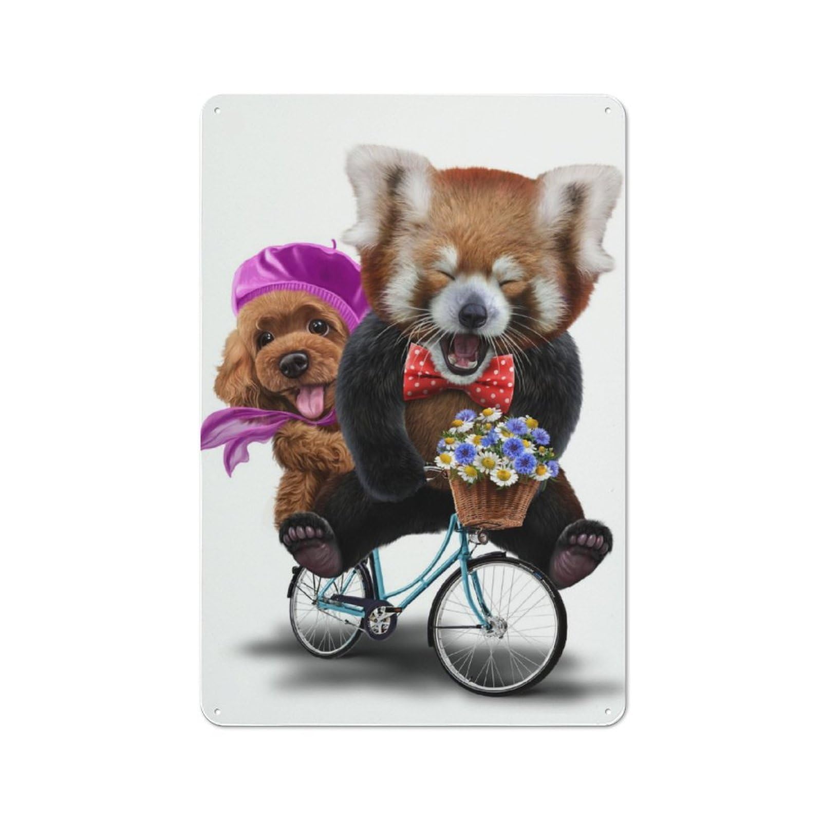Junmoney Red Panda With Poodle Dog Rustic Tin Wall Sign 30X20cm, Kitchen Wall Decor For Bakery, Diner, Cafe Or Family Room