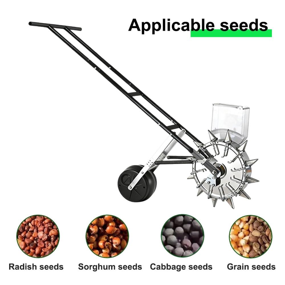 Sembradora de precisión de 8 Orificios para jardín, con Ruedas traseras para Cubrir la Tierra, Ideal para hortalizas de Hoja, remolachas y Zanahorias.