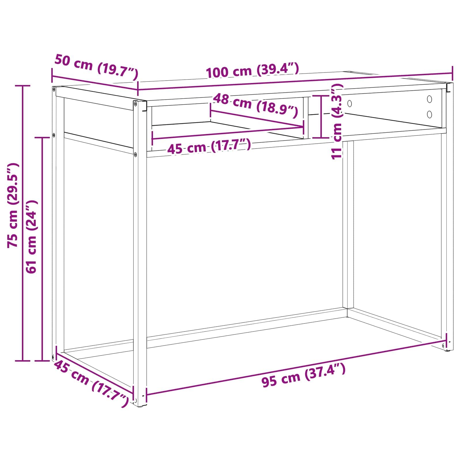 Scrivania con vano portaoggetti, in legno Sonoma, 100 x 50 x 75 cm, tavolo da lavoro per casa, ufficio, studio, con cassetto, ripiano e scaffale, per laptop, PC, monitor, gaming, studio