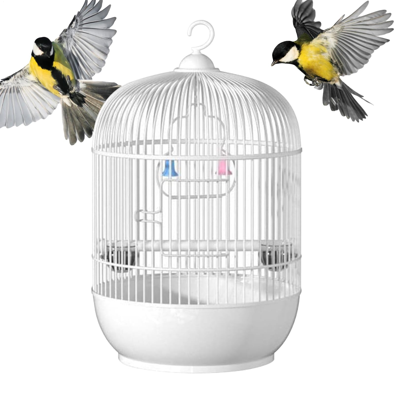 Bird Cage, Parakeet Carrier, Travel Cage, Sturdy Iron Frame, Built-In Handle and Perch, Ideal for Travel or Home Use, 9.05x9.05x14.57 Inches, White Color, 1 Piece