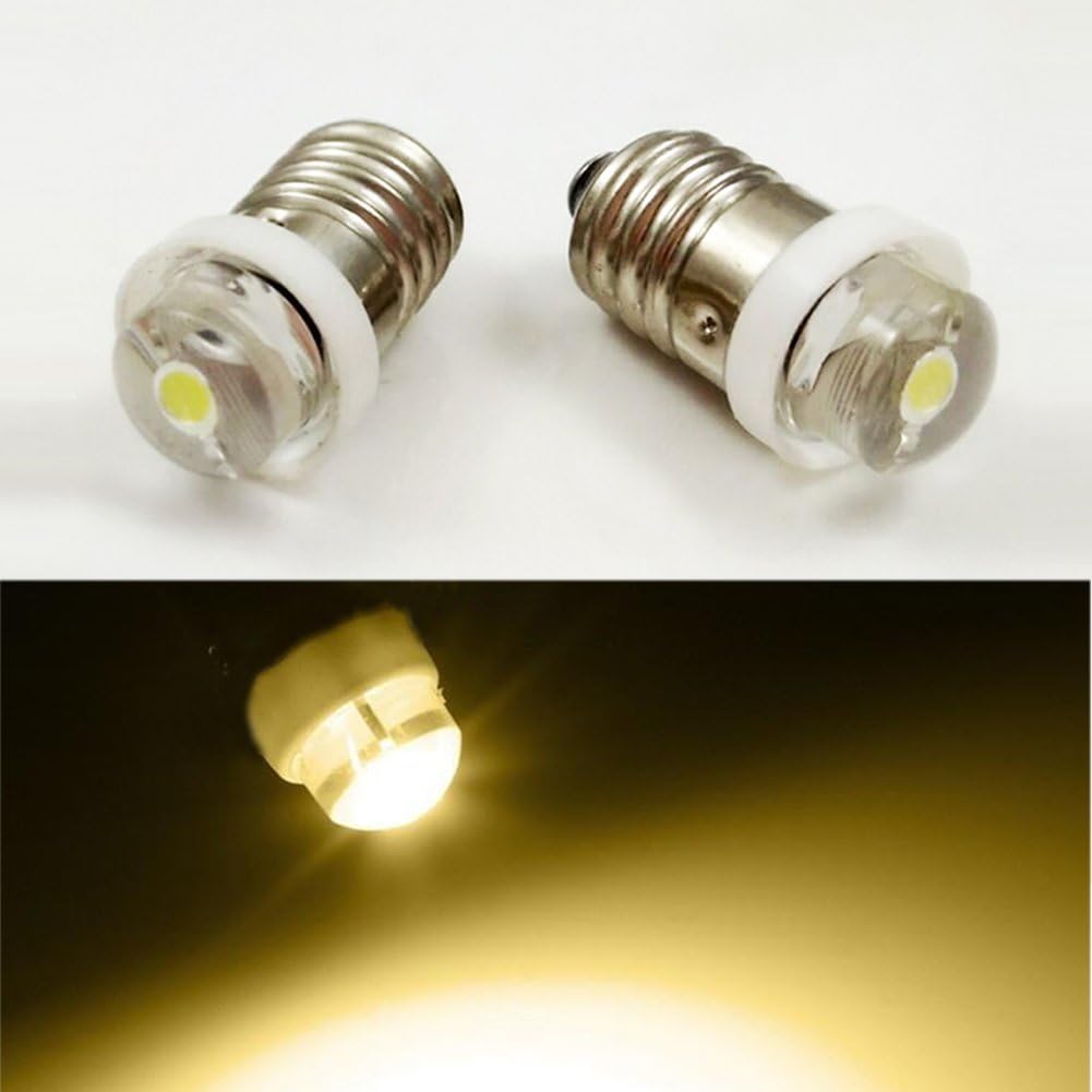E10 3V 4.5V 6V 0.5W 4300K WarmWhite MES LED Light Bulb Torch Headlight Head Lamp Flashlight Lightbulb (3-Pack)