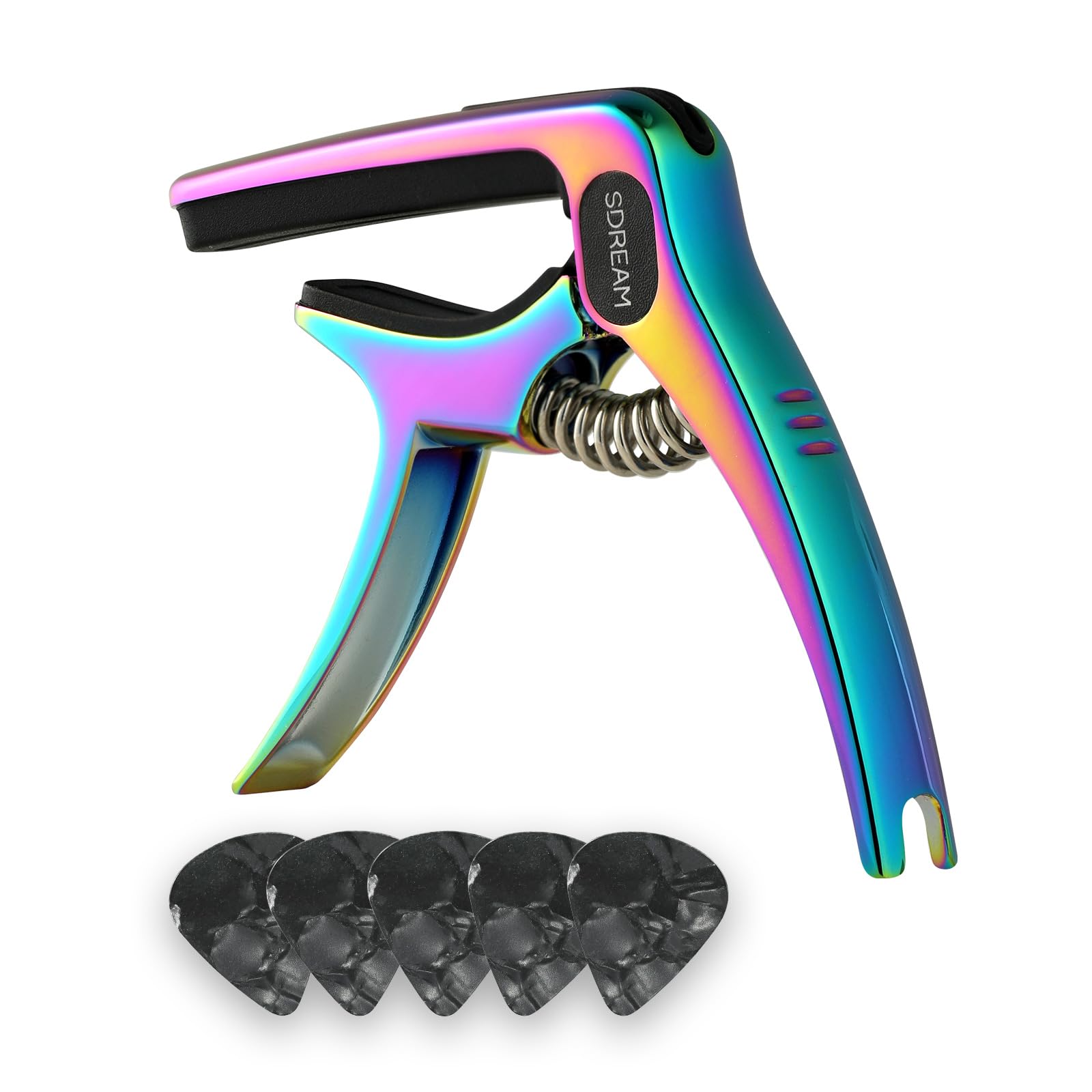 SDREAM Capo For Acoustic Electric Guitar 6 String - One Hand Quick Change Capo for Banjo Classical Guitar Bass Ukulele Mandolin with 5 Picks