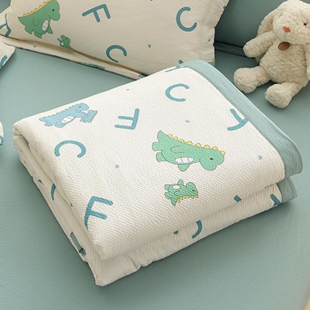 JvFbjLF Bedspread – Fine-striped, Double-sided & Patchwork(Little Dinosaur,180x200cm)