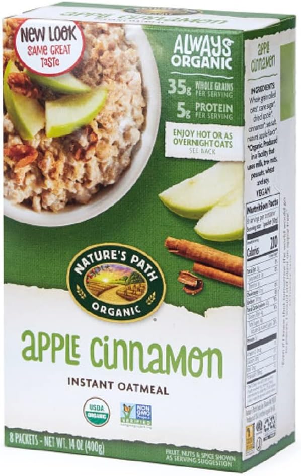 Nature's Path Organic Apple Cinnamon Instant Oatmeal, 14 oz (Pack of 1), Non-GMO