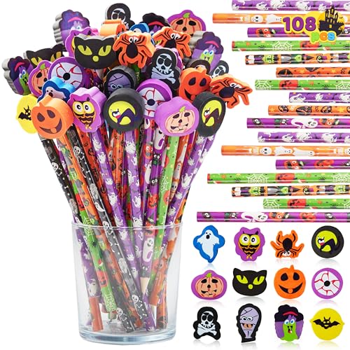 JOYIN 108PCS Halloween Lápices de Grafito HB con Borradores miniatura 1