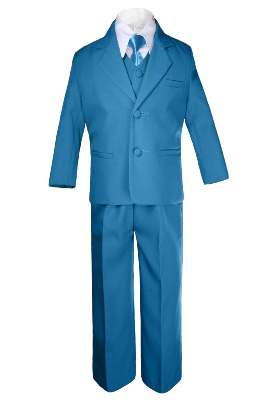 Unotux 6pc Boy Teal Greenish Blue Tuxedo Suits Satin Turquoise Necktie Baby Teen (M:(6-12 Months))