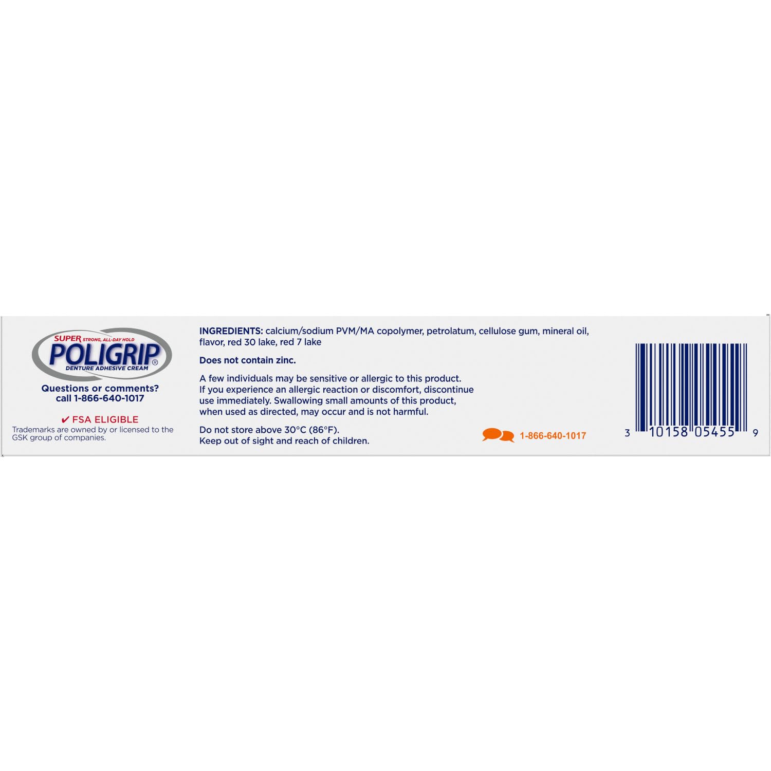 Super Poli-Grip Super Poligrip Original Formula Zinc Free Denture and Partials Adhesive Cream, 4x2.4 ounce