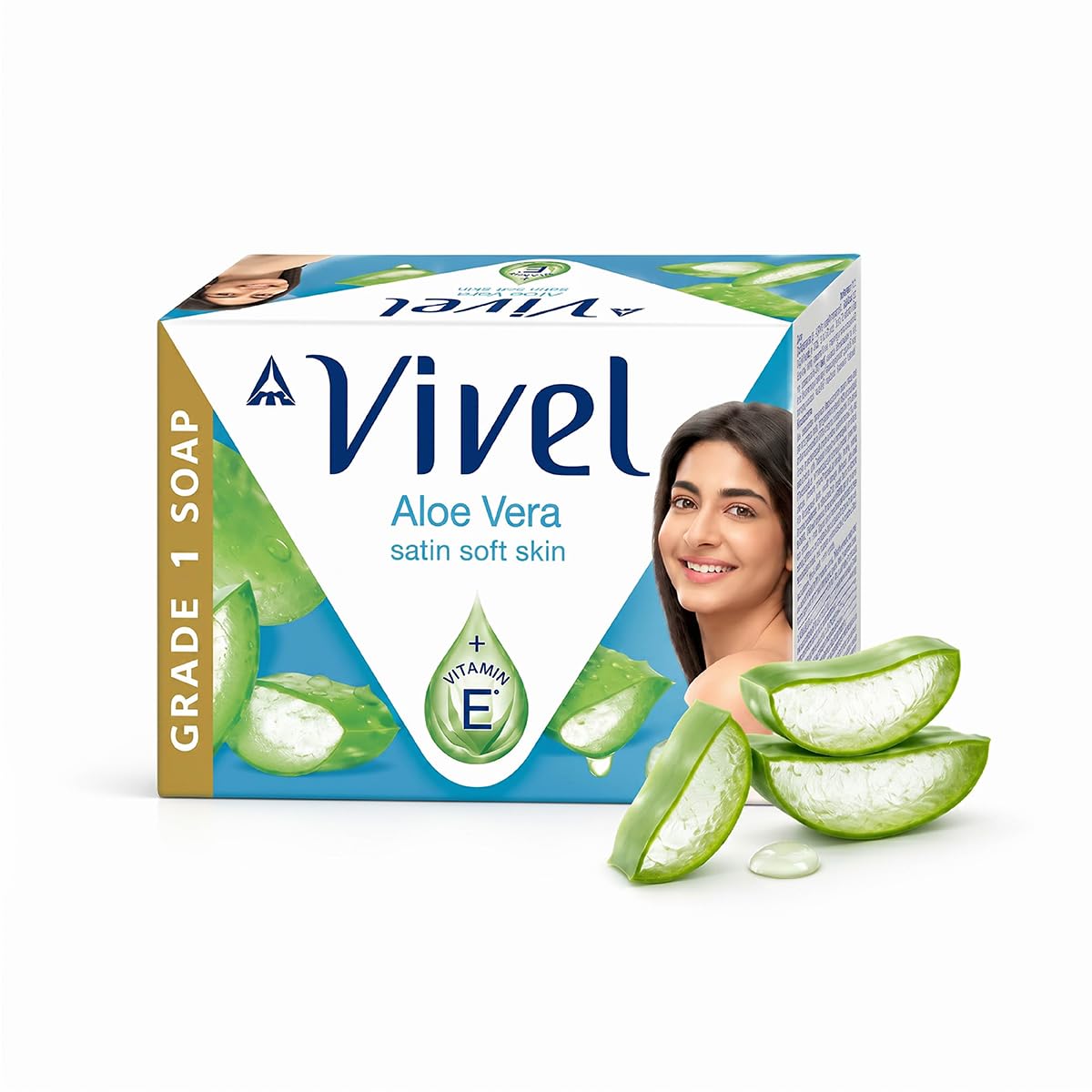 Vivel Aloe Vera Grade 1 Bathing Soap with Vitamin E for Soft Glowing skin, 600g (150g - Pack of 4), Soap for Women & Men, For All Skin Types-image-1