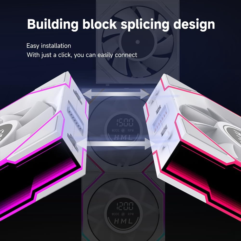 Ventola per Case da 120 mm con Display Digitale, 3 Pezzi, Dissipatore per CPU ARGB con Design A Specchio Infinito, 600-2100 /Min, Raffreddamento per Computer D
