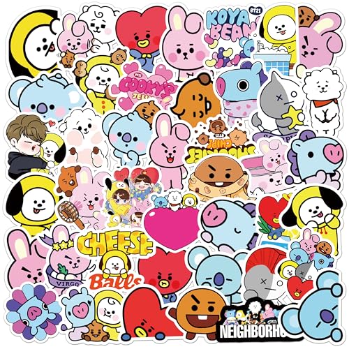 50pcs Cartoon BT21 Stickers for Water Bottle Vinyl Waterproof BT21 Stickers for Laptop Bumper Skateboard Water Bottles Computer Phone Sticker for Kids Teens Adult