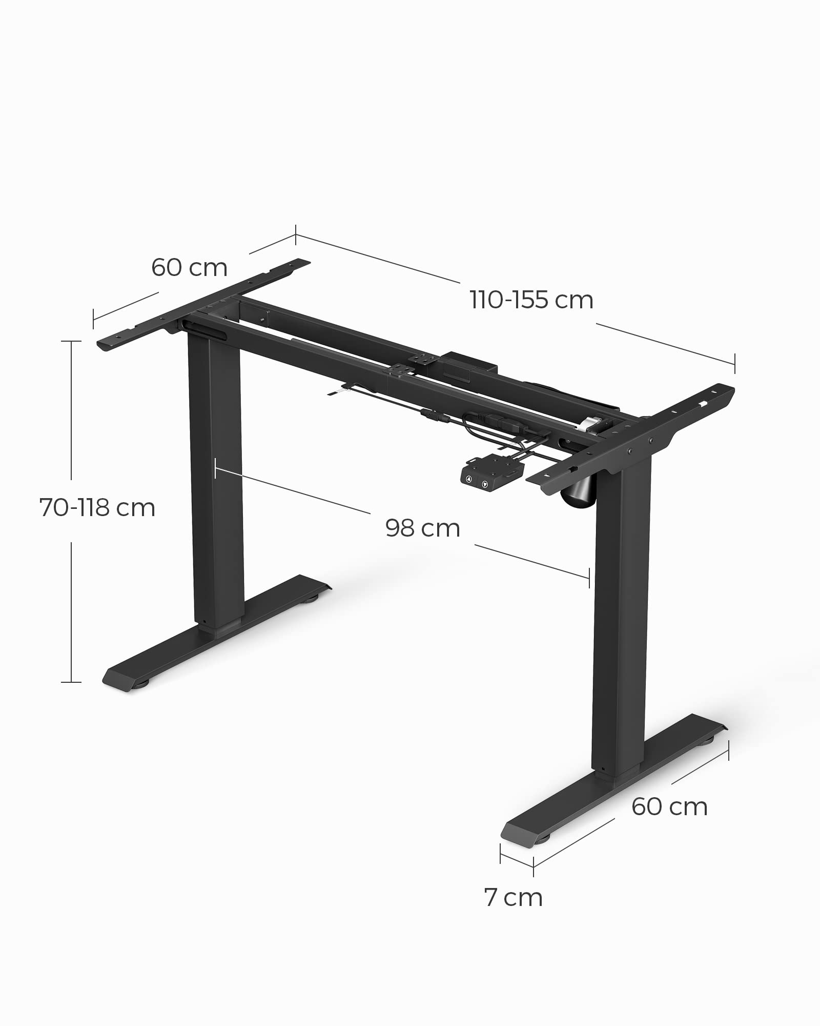 SONGMICS Tischgestell, höhenverstellbar, Schreibtischgestell, elektrischer Schreibtisch, Tischständer mit Motor, Länge verstellbar, Stahl, schwarz LSD010B01