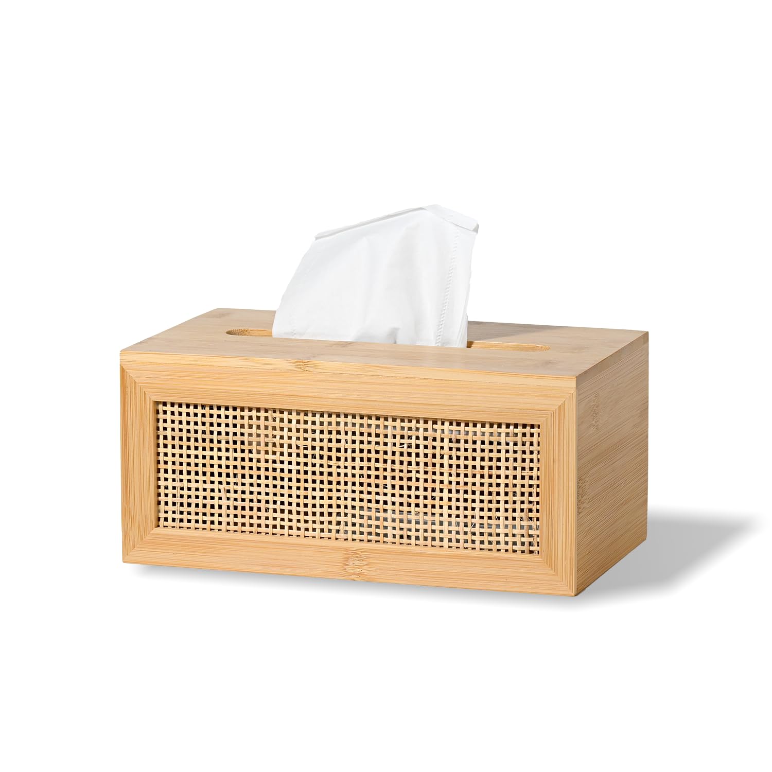 ABBI NIMO Large Rectangular Bamboo Tissue Box Cover, Natural Rattan Tissue Holder with Magnets for Bathroom, Living Room, Bedroom, or Office, Supportive Spring Lifter Included