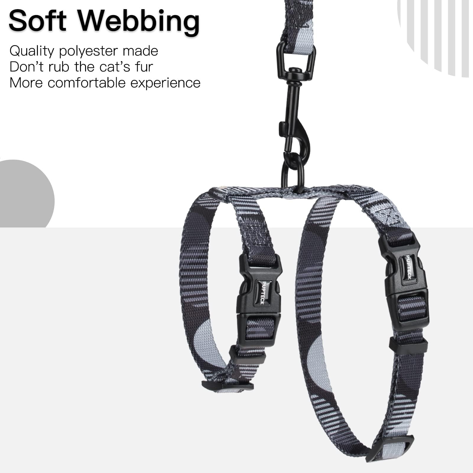PUPTECK Adjustable Cat Harness and Lead Set Escape Proof Kitten Strap Collar for Walking Travel Printed Dark Grey, S - Image 4