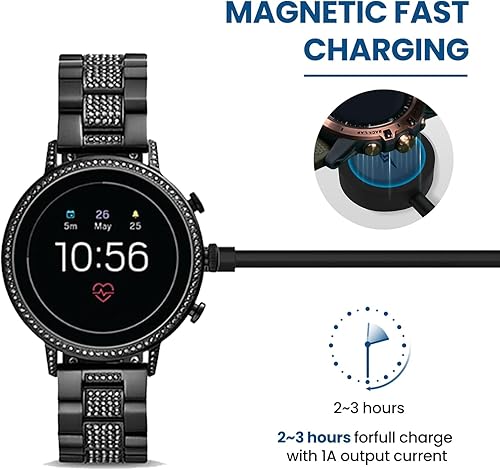 Miniatura 3 de RuenTech Cargador compatible con Fossil Gen 6 Gen 5 Gen 4 Sport Smartwatch Cargador rápido (negro)