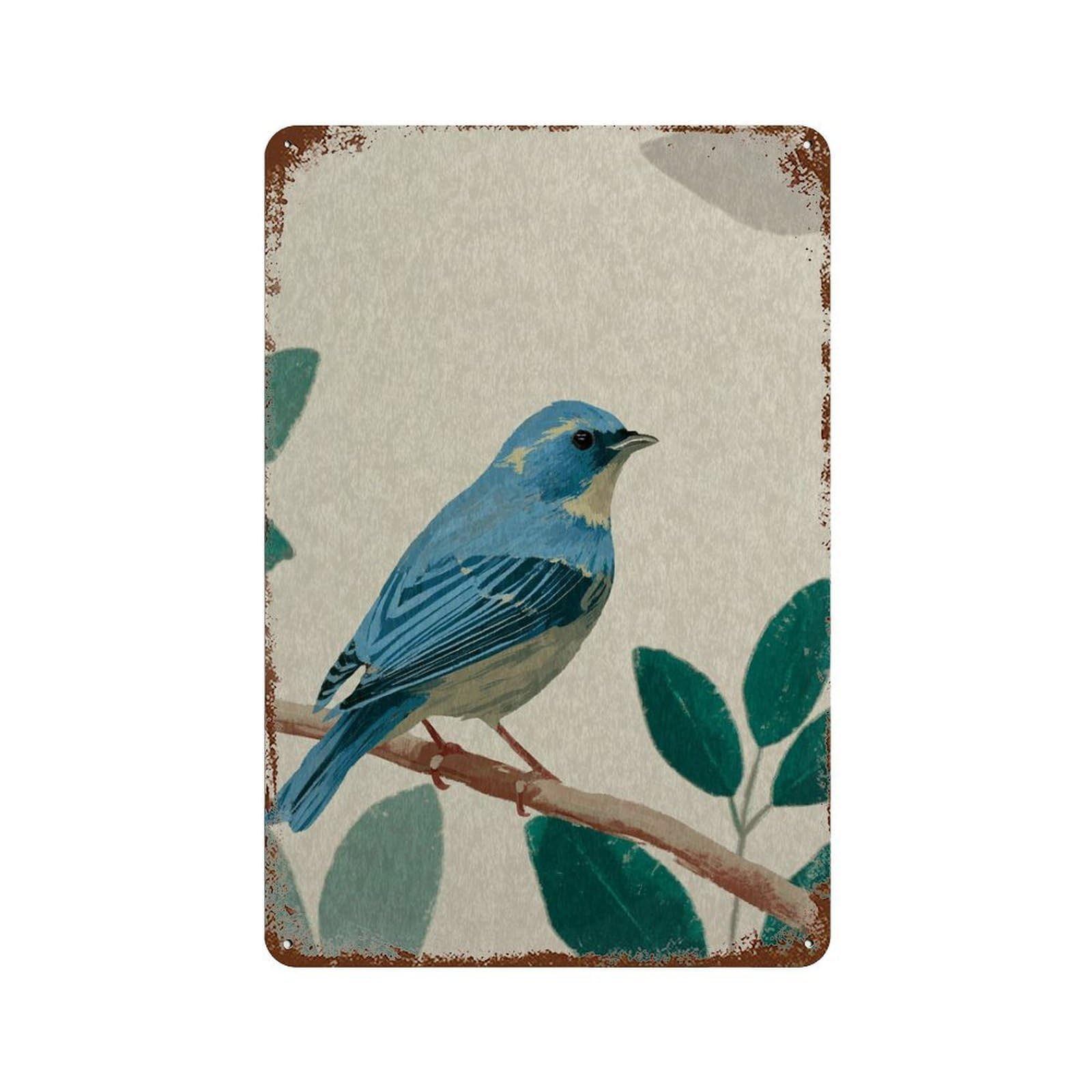 xiaoxiaoshen Bird Sparrow Neutral Nature Minimal Botanical Japanese Woodblock Style Wall Decor Art Metal Tin Poster Modern Home Decor Art Home Bar Shop Decorations Vintage Sign 30x20cm