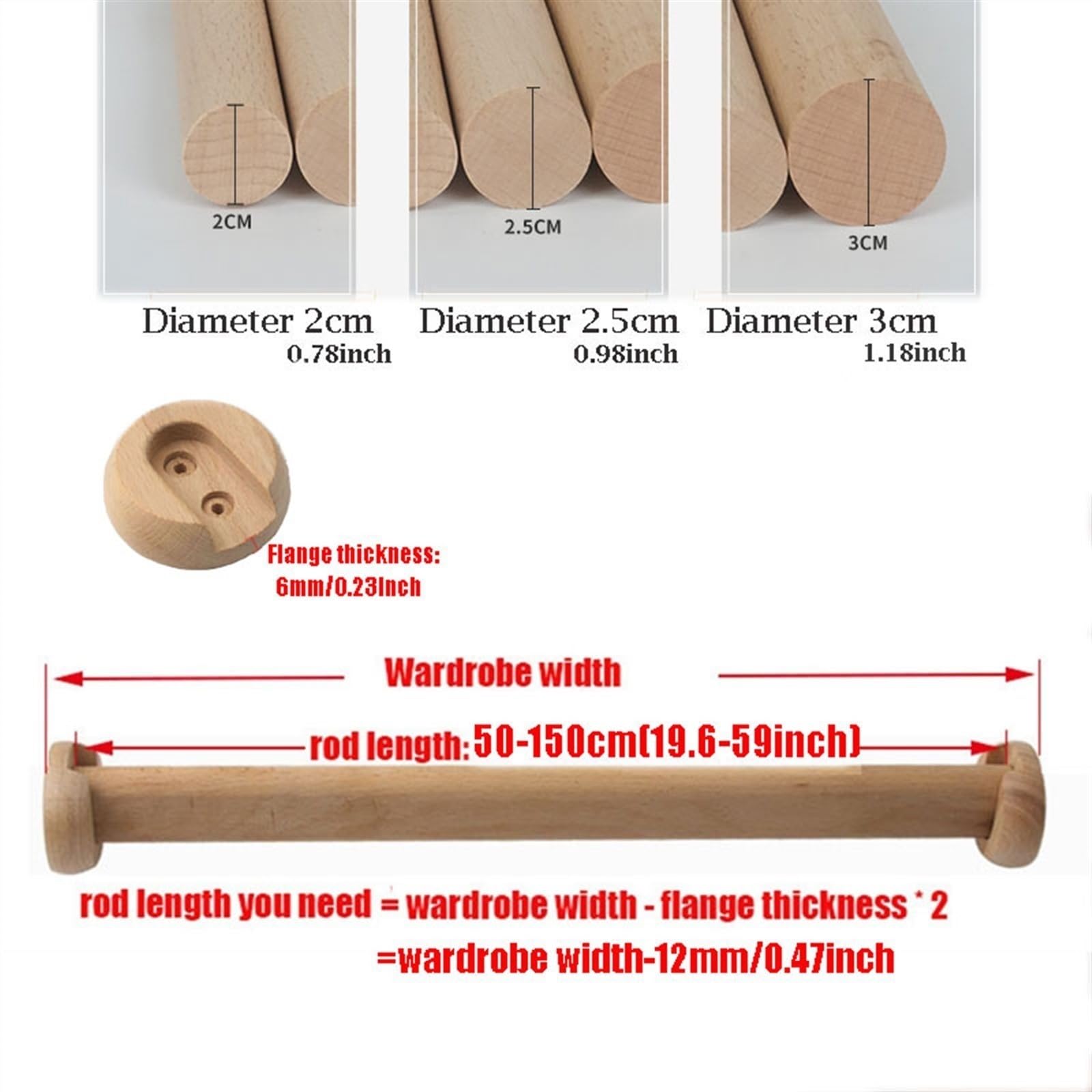 Asta per appendere vestiti Woo regolabile da 40 150 cm, con viti, barra rotonda per armadio, per casa, negozio, hotel, 90 cm, Perchero de Armario (D3 cm)