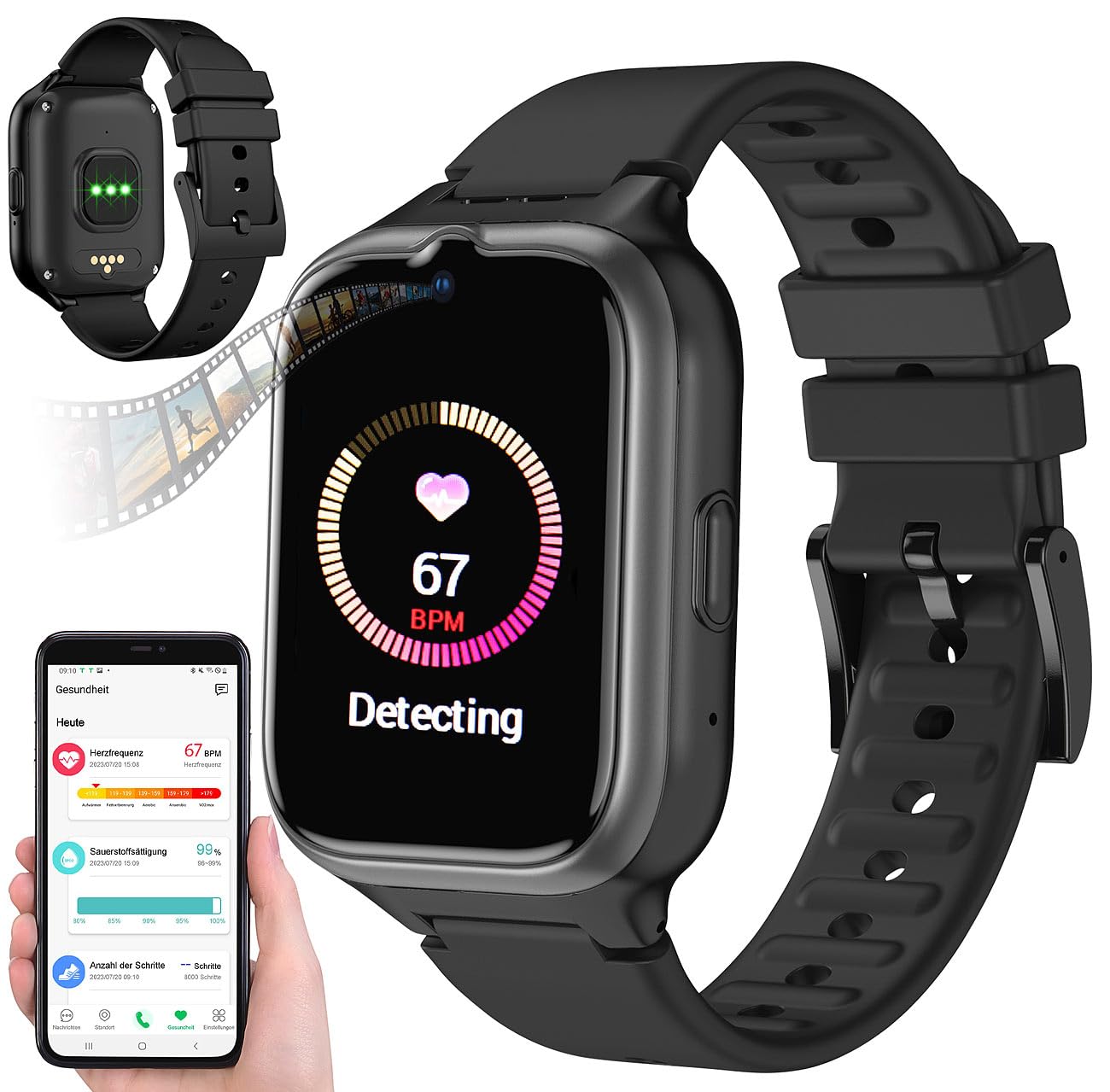 simvalley MOBILE Notruf Uhr mit SIM-Karte: 4G/LTE-Senioren-GPS-Handy-Uhr mit Garantruf Easy und Video-Telefonie (Senioren Smartwatch mit SIM-Karte, Handyuhren, Telefon)