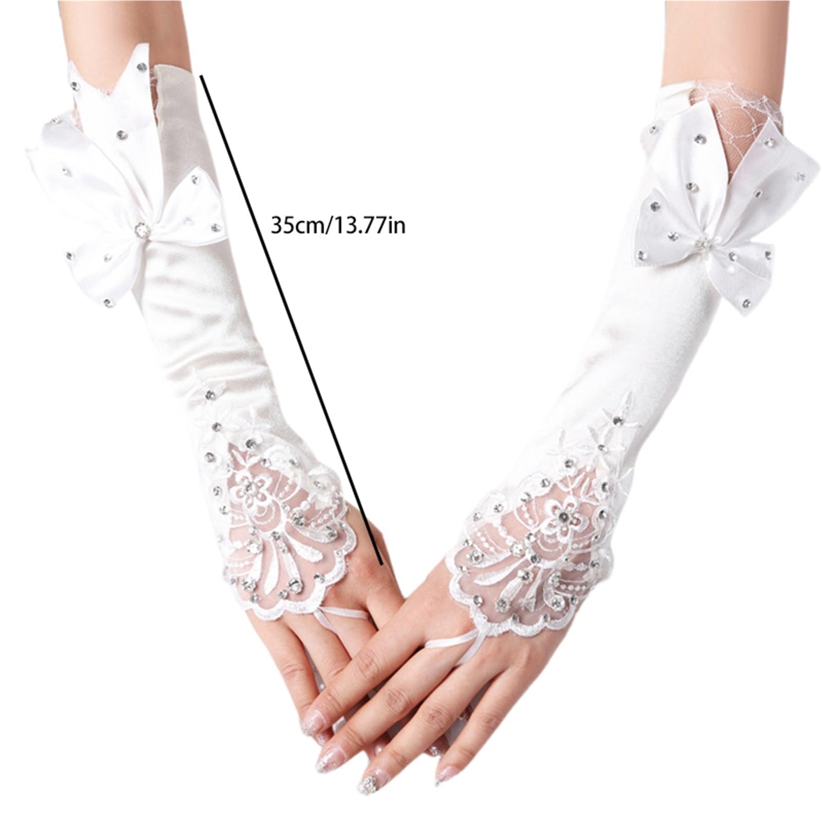 Eleganti guanti da sposa in pizzo, in raso senza dita for cene di nozze Per Cene E Feste