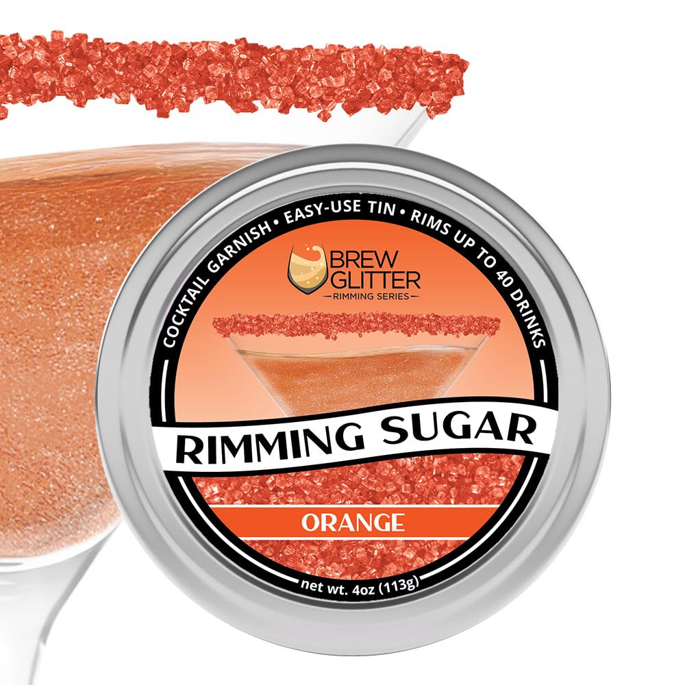 Brew Glitter - Orange Rimming Sugar (4oz, 1x Bar Tin) Cocktail Garnish for Mixed Drinks & Refreshments