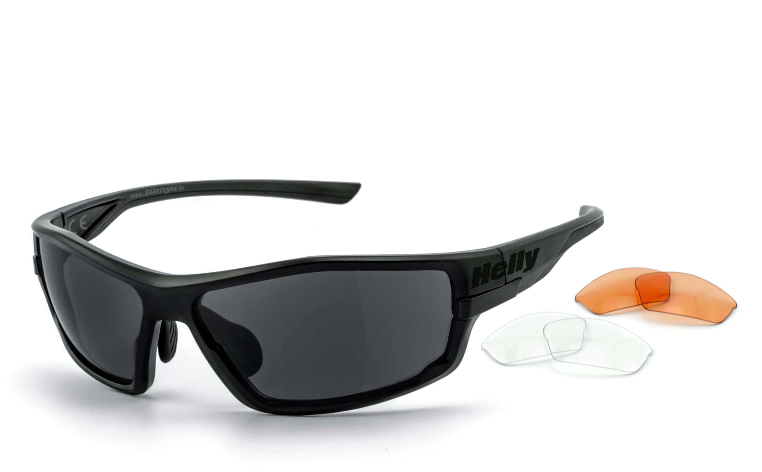 HELLY® - No.1 Bikereyes®, occhiali da motociclista, occhiali da sole da moto, anti-appannamento, antivento, infrangibili, massimo comfort (fumo, arancione e trasparente [597])