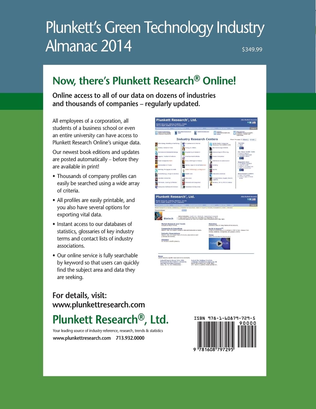 Plunkett's Green Technology Industry Almanac 2014: Green Technology Industry Market Research, Statistics, Trends & Leading Companies (Plunkett's Industry Almanacs)
