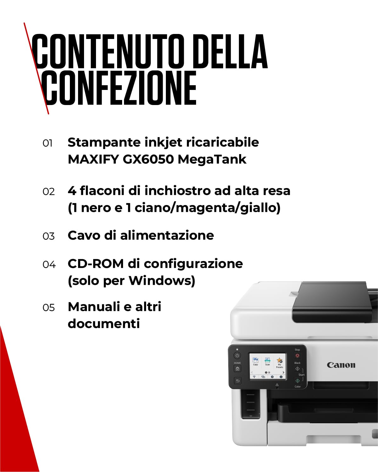 Canon Stampante WiFi per Casa e Ufficio MAXIFY GX6050 - Stampante Multifunzione MegaTank con Scanner e Fotocopiatrice per Casa | Connettività WiFi, Ethernet e USB