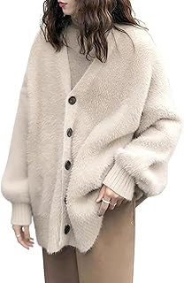 [7-livehouse] カーディガン レディース ニット セーター モコモコ かーでいがん 秋冬 ふわふわ 体型カバー 柔らか 暖か 保温 カジュアル カットソー トップス 厚手 ゆったり 大きいサイズ お洒落 オフィス 通勤