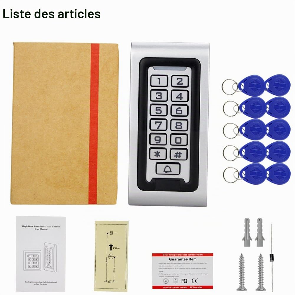 autonomes en métal IP68 étanche Clavier RFID de contrôle d'accès Lecteur de Carte mémoire + 10 pcs 125 kHz Proximité Porte-clés Wg26 2000 utilisateurs pour Maison/Bureau