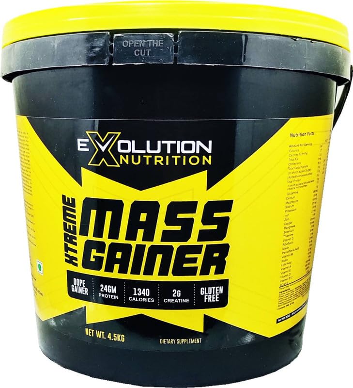 EVOLUTION NUTRITION Xtreme Mass & Weight Gainer With High Calories 1340 for Bulk Gain for Pre & Post Workout with Digestive Enzymes (Vanilla 4. 5 KG/10LBS)