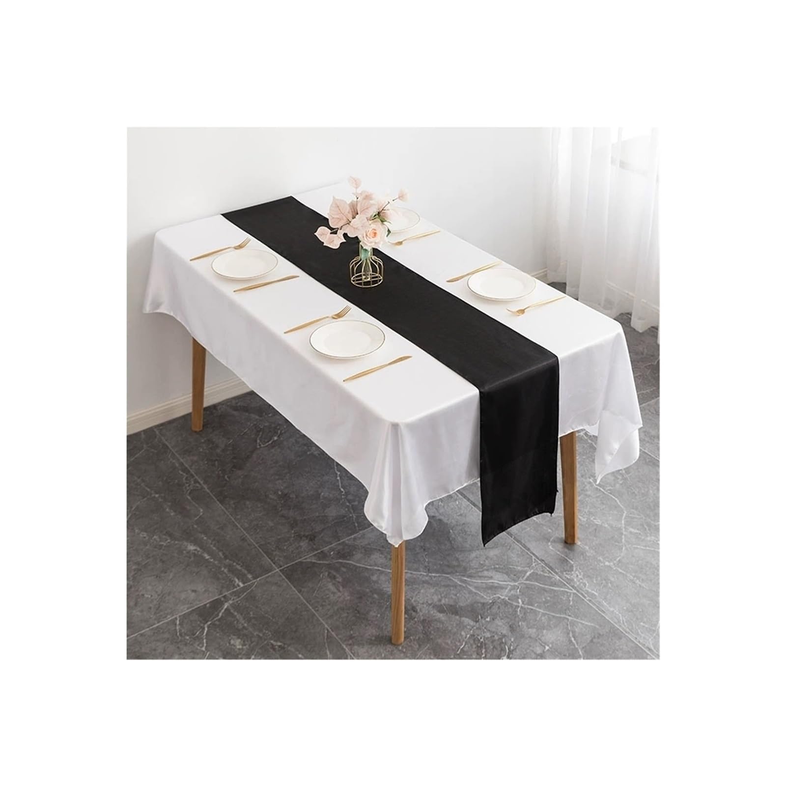 Table Runner 6Pcs Wedding Party Shiny Satin Table Runner Silk For Birthday Christmas Banquets Decoration(Black)