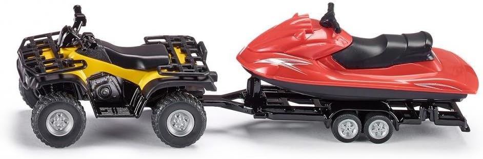 Siku 2314, Quad with Trailer and Jet-Ski, 1:50, Metal/Plastic, Yellow/Red, Detachable Trailer, Floating Jet-ski
