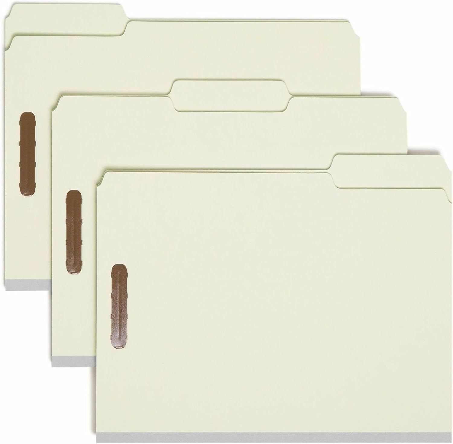 Smead 100% Recycled Pressboard Fastener File Folder, 2 Fasteners, 1/3-Cut Tab, 1" Expansion, Letter Size, Gray/Green, 25 per Box (15003)