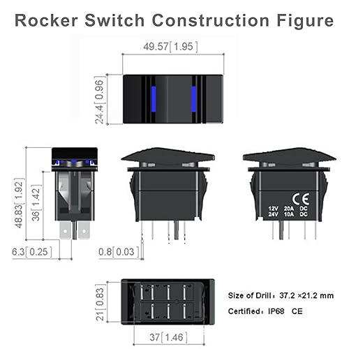 Vista 50 de Interruptor basculante de 3 pines con texto "luces NAV", negro con lente azul. Contura III, se adapta a Car-ling, Cole Hersee, Blue seas,Contura III