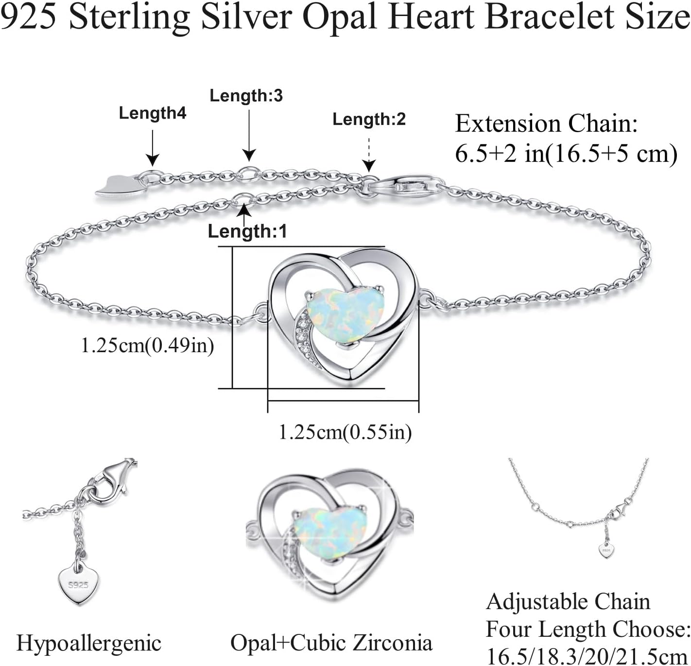 Opal Bracelet Anklet 925 Sterling Silver Adjustable Opal Turquoise Moonstone Bracelets for Women Opal Heart Bracelet Jewelry Gift for Birthday Christmas - Image 5