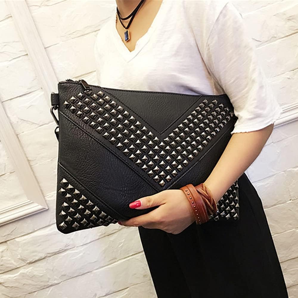 Oversized Clutch Bag Purse Women PU Leather Crossbody Shoulder Bags Studded Wristlet Handbag Rivet Envelope Clutches - Image 2
