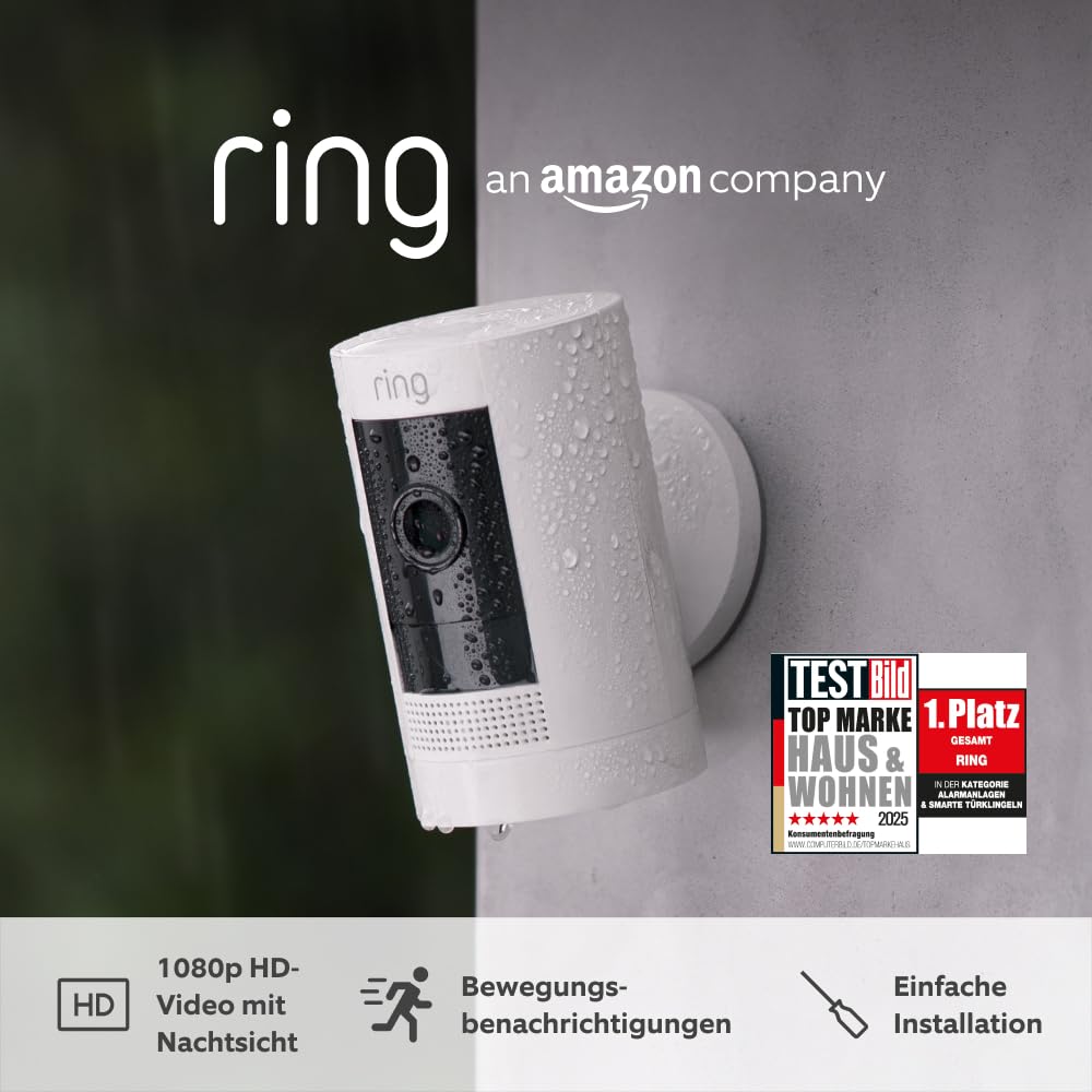 Ring Außenkamera Akku (Stick Up Cam) | Überwachungskamera aussen mit 1080p-HD-Video, WLAN, witterungsbeständig, geeignet für Haus & Grundstück, Alexa-kompatible Sicherheitskamera | 2 Kameras