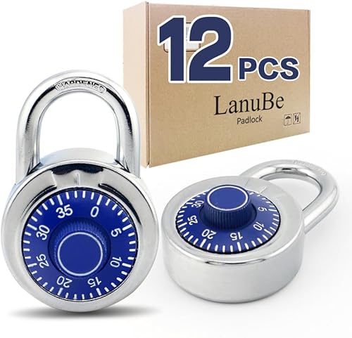 Miniatura 12 de LanuBe Cerradura de combinación de esfera estándar, 2 pulgadas de ancho, con diferentes combinaciones, placa giratoria negra, paquete de 12; Negro