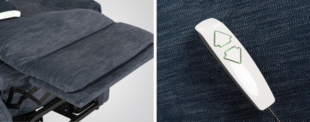 Close-up of the remote control and extended footrest of the Mega Motion lift chair