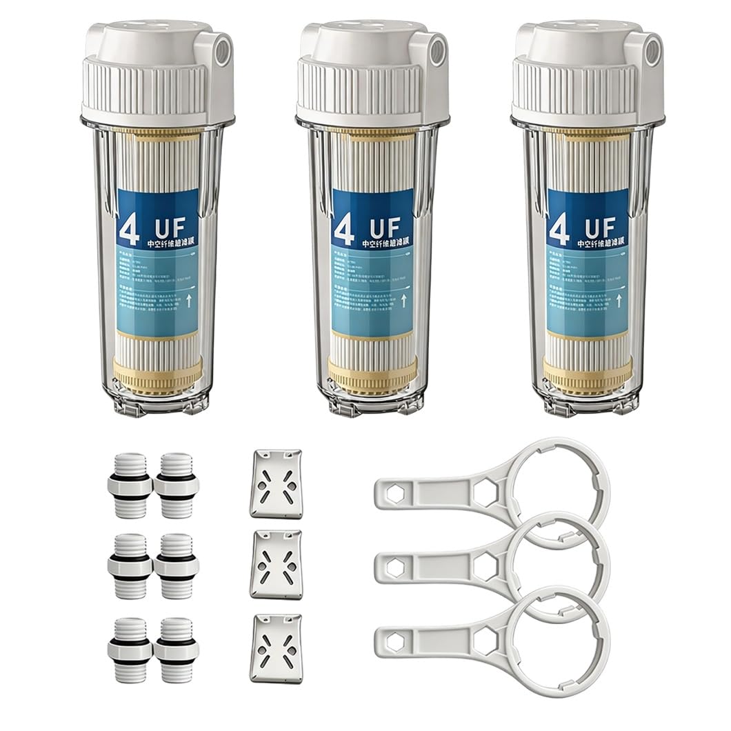 3 Carcasas Filtro Transparentes Compatibles 10" Con Cartuchos Membrana UF Fibra Hueca,0,01 Micras,conectores 1/2", Prefiltración Universal Sistemas Agua Residenciales