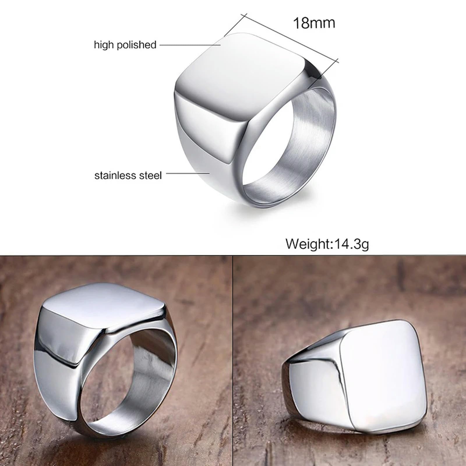 Anillo de sello con iniciales para hombre, 18mm, sello pesado voluminoso, letras masculinas de acero inoxidable, joyería personalizada, regalo para él