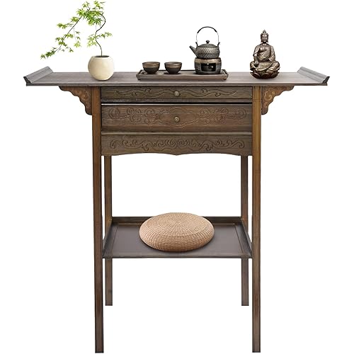 Personal Prayer Altars, Altar Table with Storage, Personal Shrine Altar Table, for Displaying Jars, Plants, Books, Brown