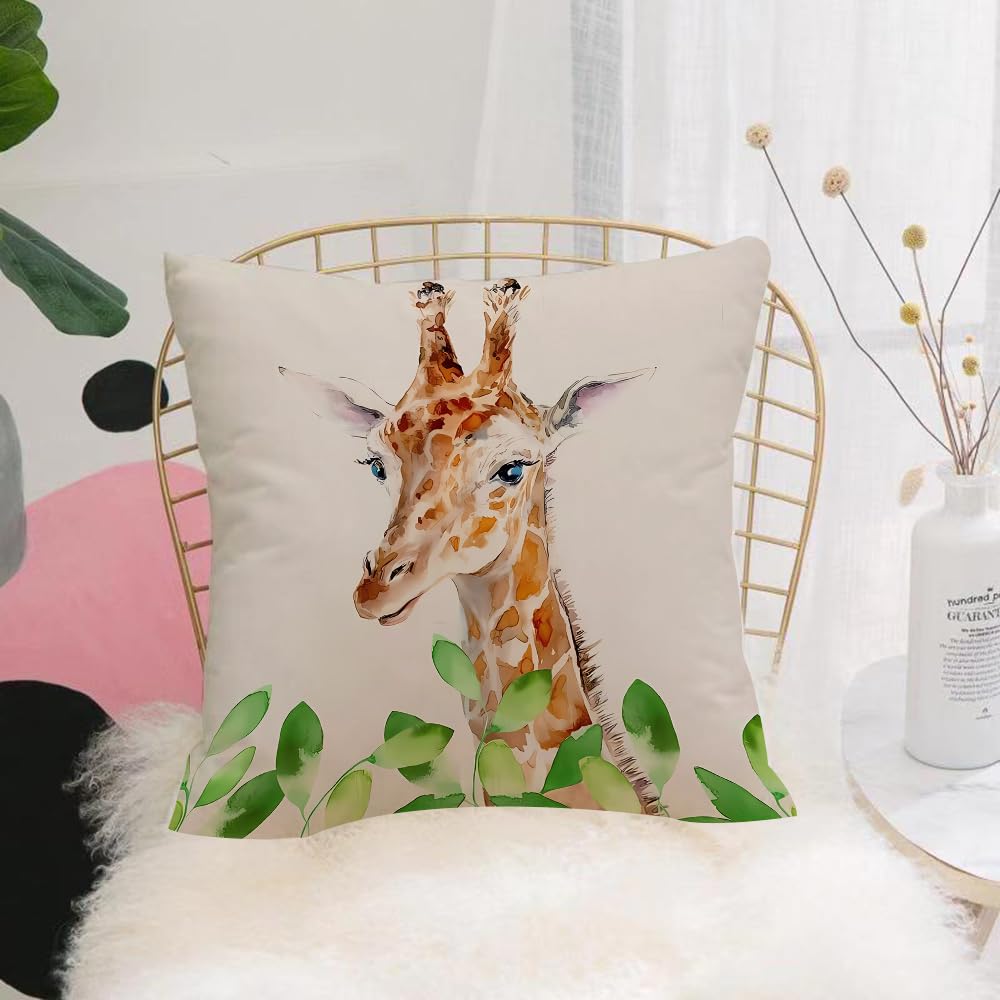 HYMSXW Cushion Cover,Throw Pillow Case Home Decorative for Living Room Bedroom Sofa Chair 20X20 Inch,Yellow giraffe and leaves portrait.Watercolor hand drawn illustration.White bac,Pillowcase 50X50cm