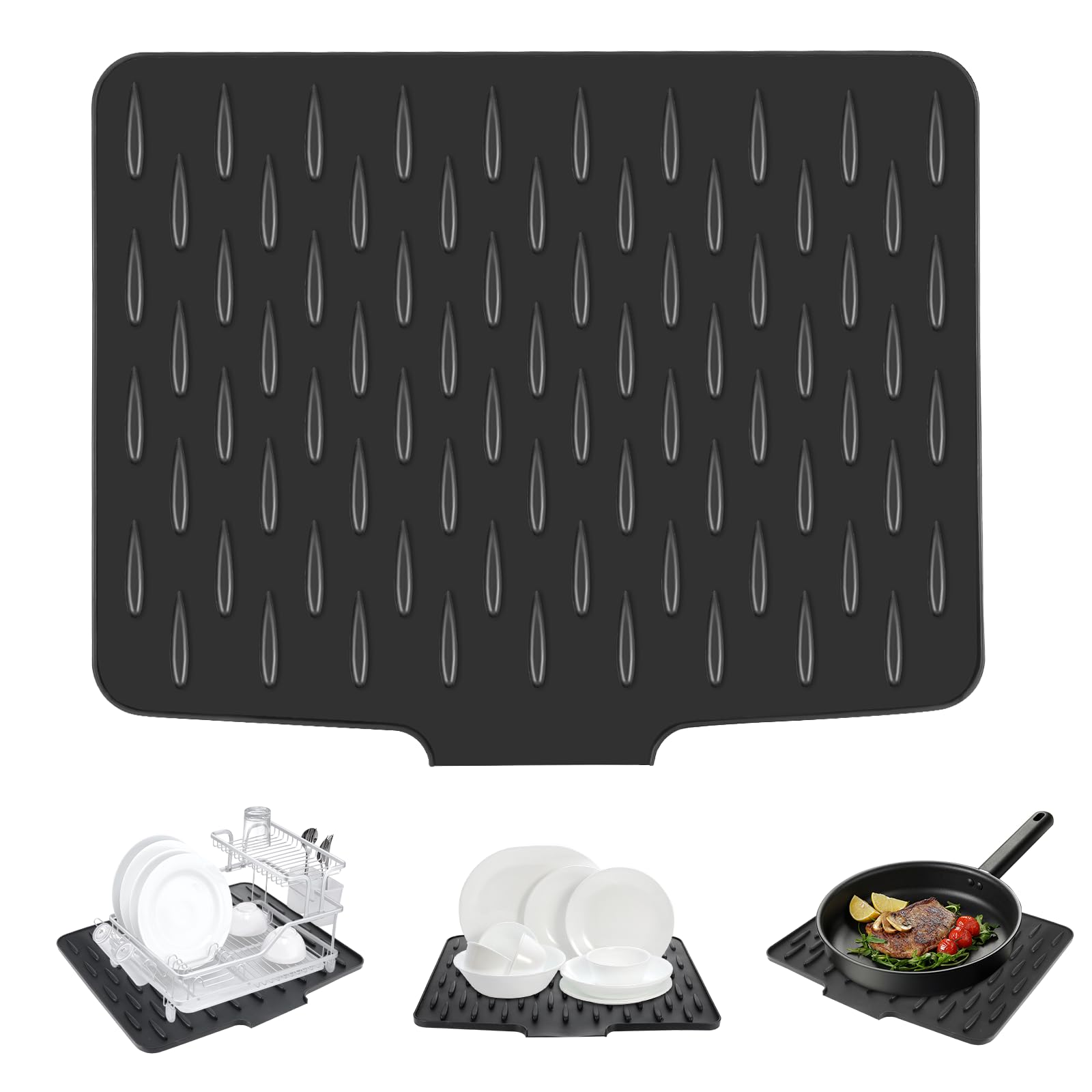 Tappetino Scolapiatti Extra Large In Silicone Con Spugna Multifunzionale, Scolapiatti Da Appoggio, Tappetino Lavello Cucina, Sottopentola In Silicone Resistente Al Calore, Tovaglietta, 54×46cm Grigio - 7