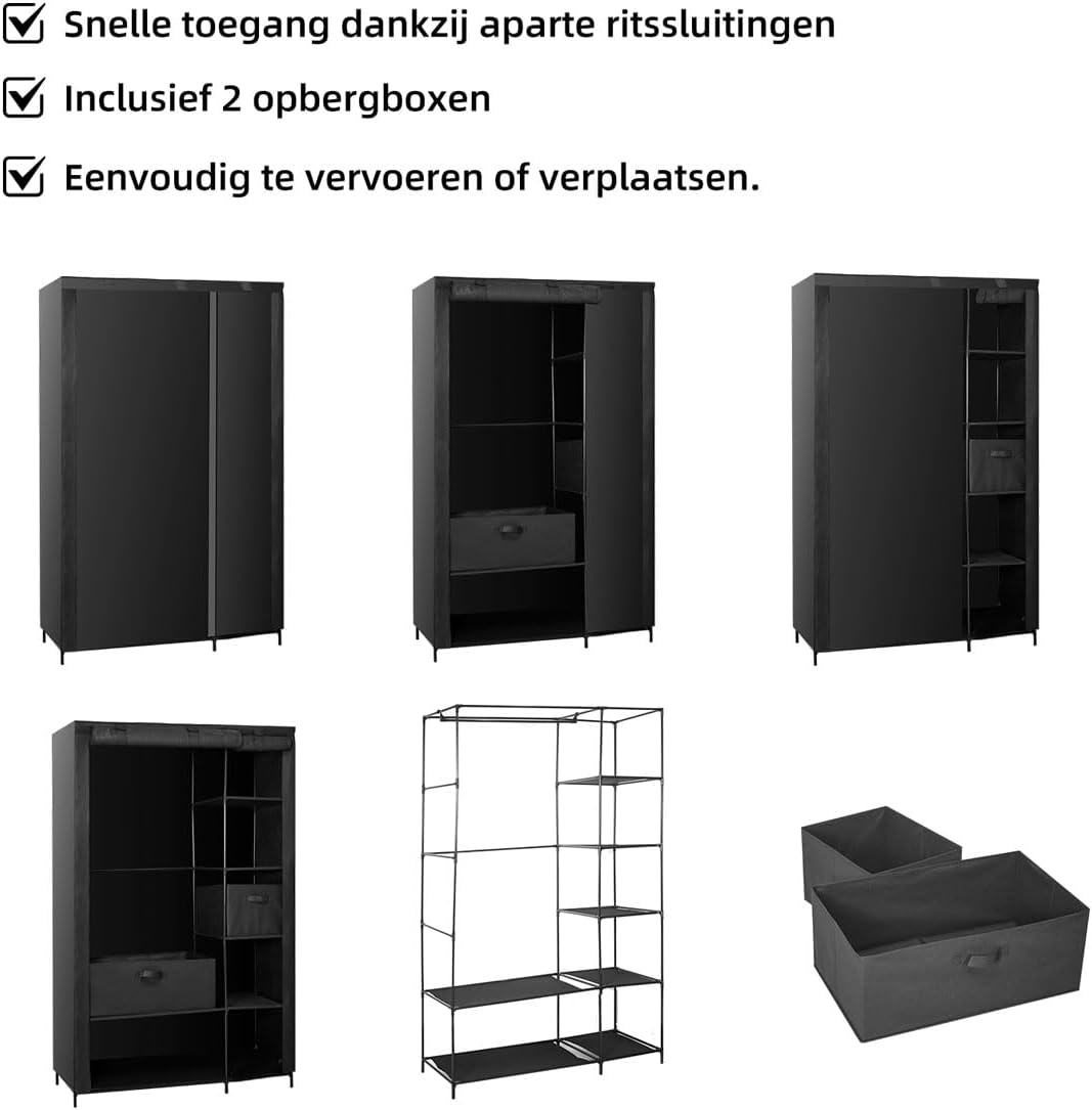 Portable Closet for Hanging Clothes，with 2 Portable Storage Drawers，Easy to Assemble and Stable Portable Wardrobe Closet, Suitable for Bedrooms and Dormitories