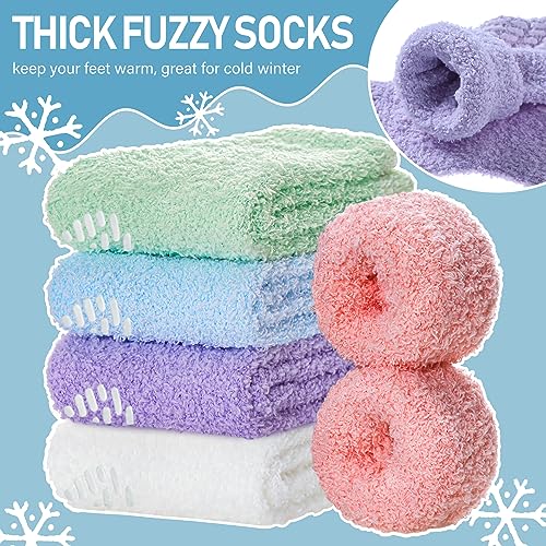 Image of Yebing Non Slip Hospital Socks for Women with Grips Fuzzy Cozy Anti Skid Slipper Socks Winter Warm Soft Fluffy Sleep Socks