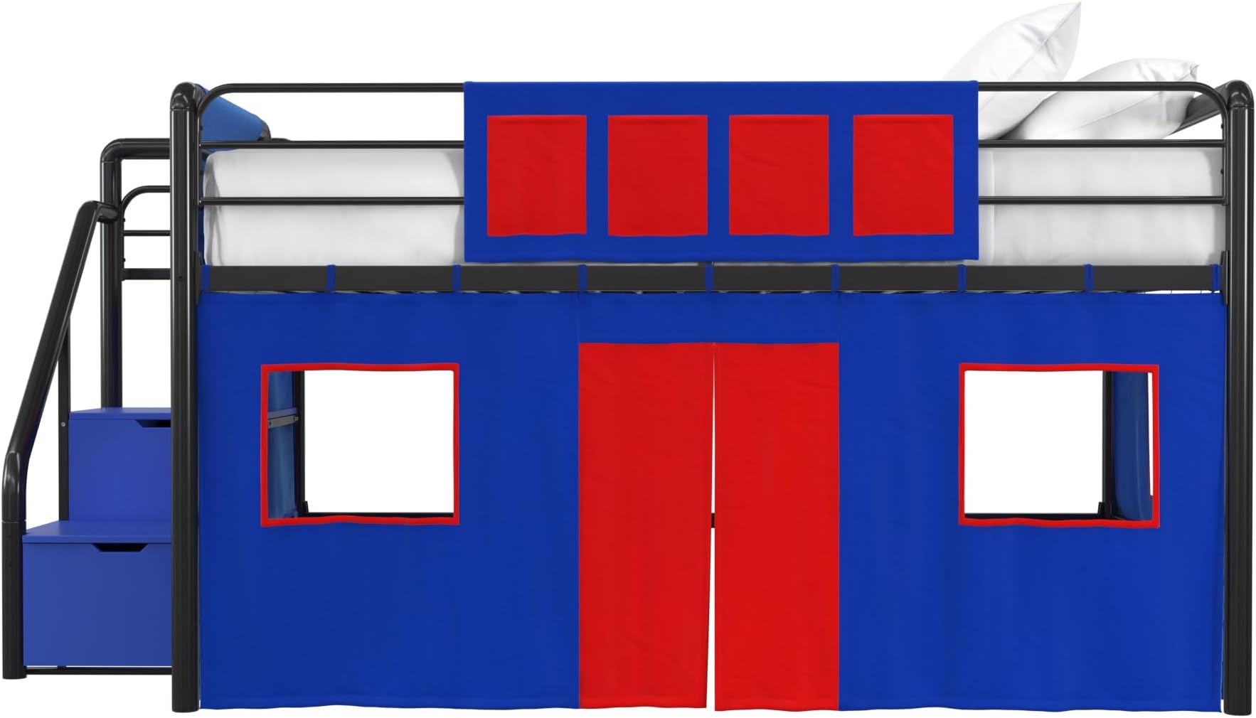 DHP Kid's Loft Bed Polyester Washable and Removable Curtain Set (Blue and Red)